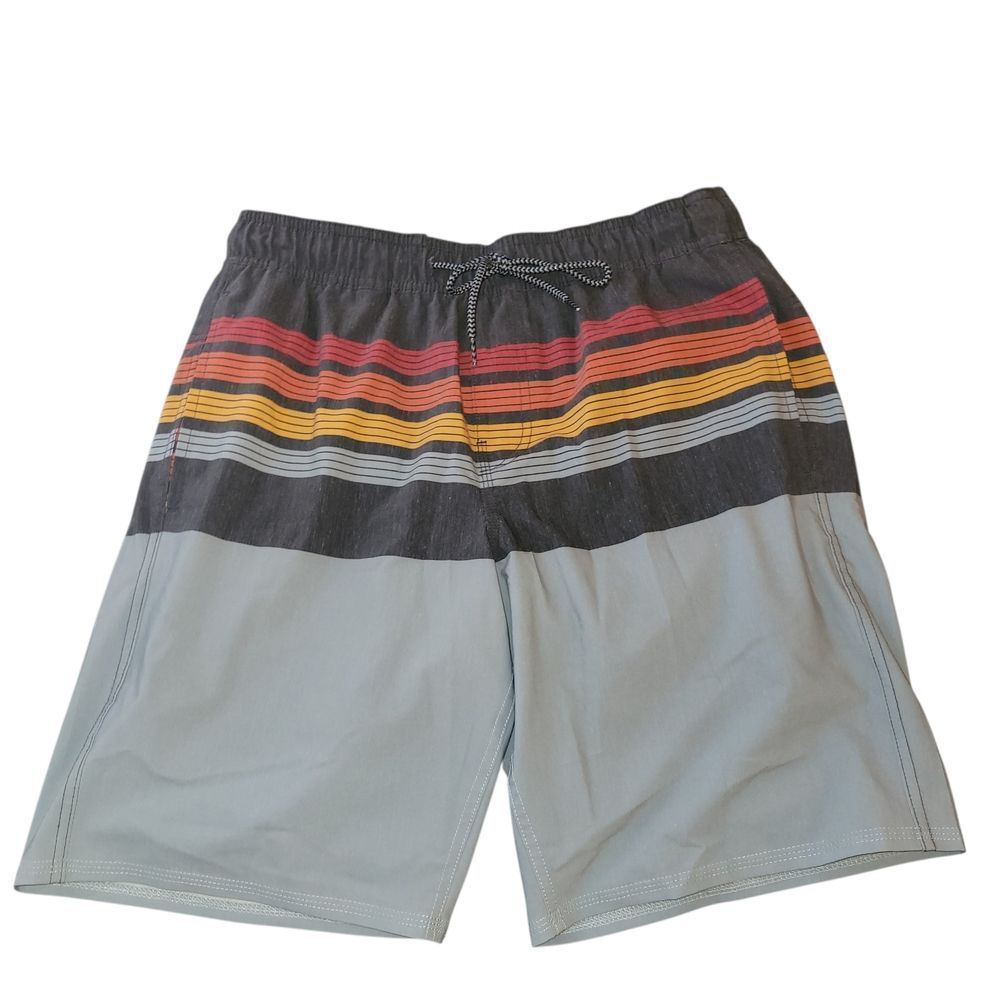 Hang Ten Gray and Yellow Logo Swim Trunks